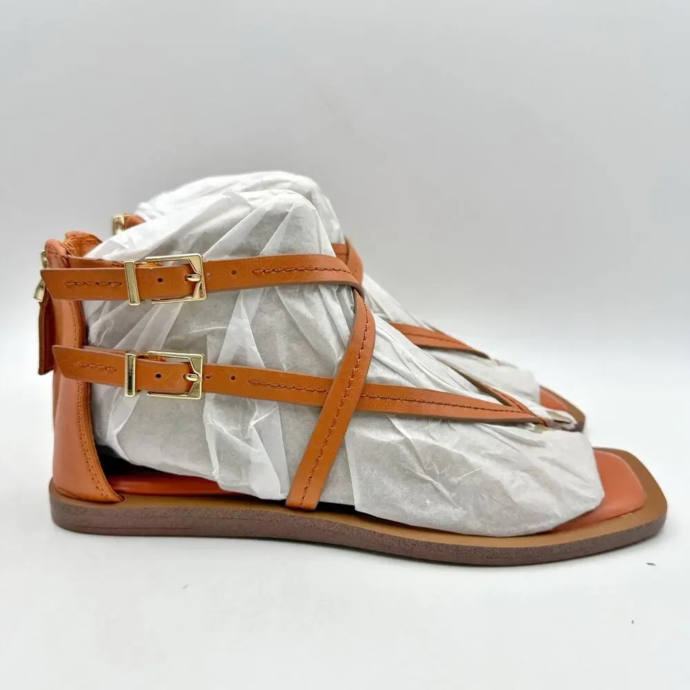Vince Camuto Womens Brenndie Gladiator Sandals Size 6 M Orange Leather NIB
